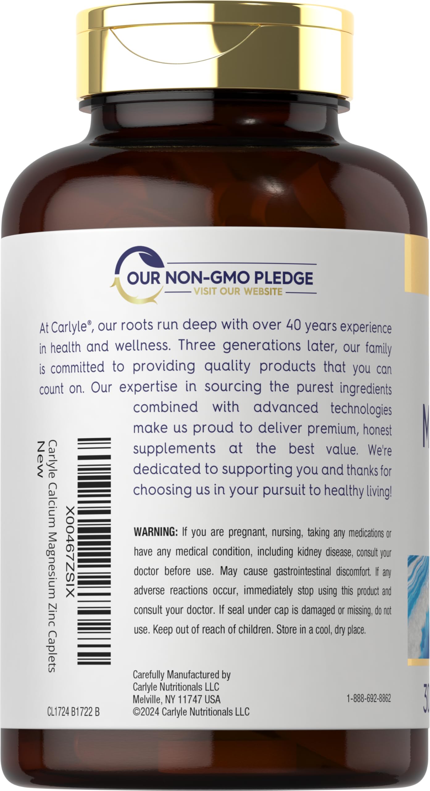 Carlyle Calcium Magnesium Zinc | 300 Caplets | Vegetarian, Non-GMO, Gluten Free Supplement